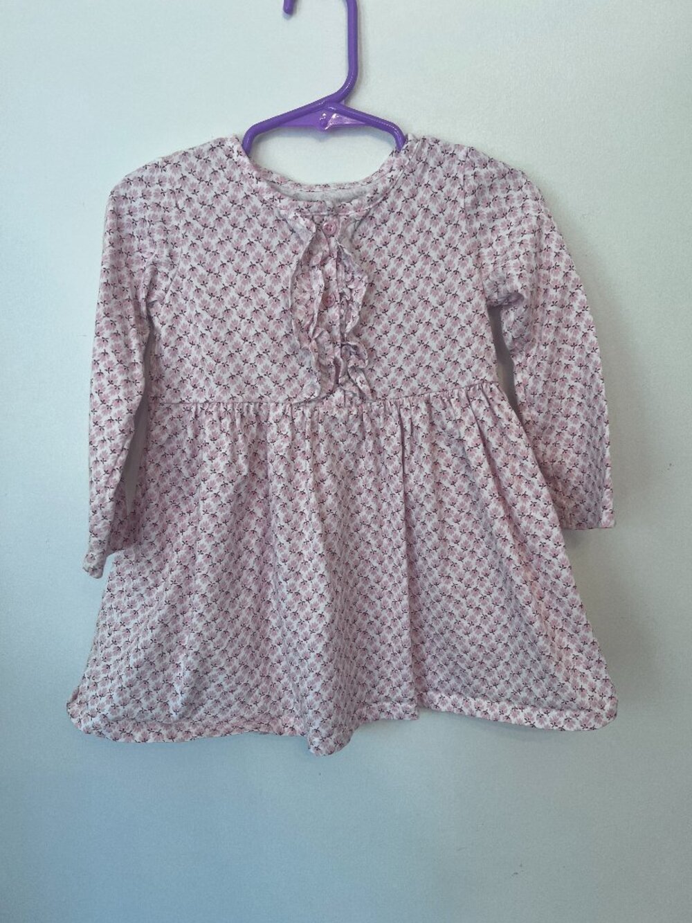 Carter's Pink & White Floral Long Sleeve Ruffle Front Dress 24 Months